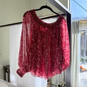 Little Moon Red Floral Sheer Blouse